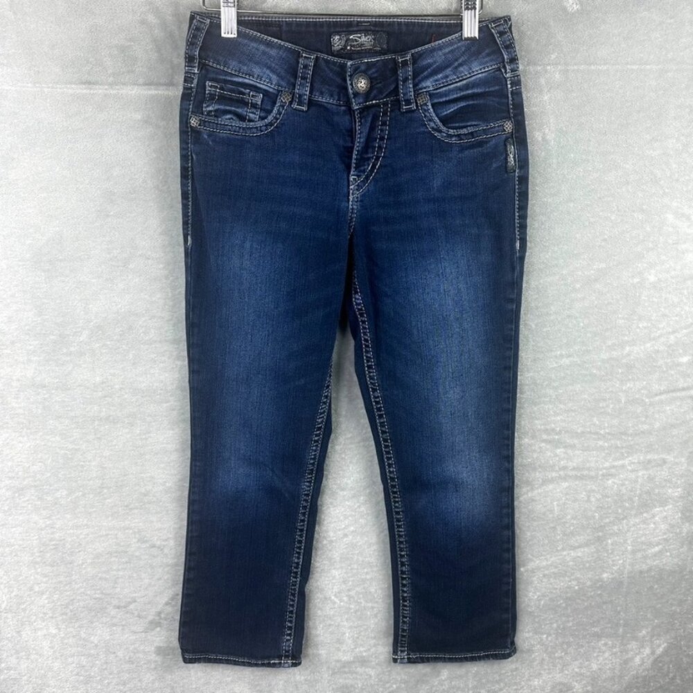 Silver Jeans‎ Womens Suki Mid Capri Blue Stretch Denim Size 27x22.5